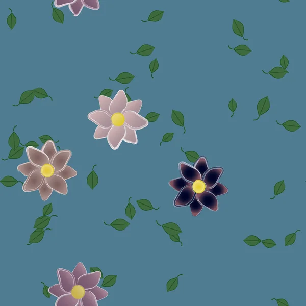 Vector Ilustración Flores Verano Pétalos Con Hojas Fondo Botánico — Vector de stock