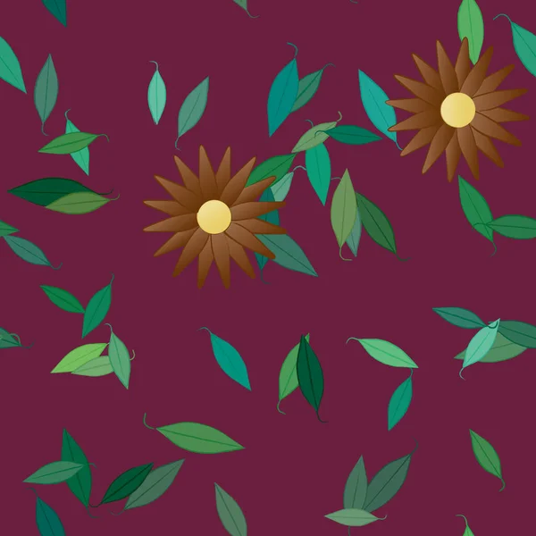 Vector Ilustración Flores Verano Pétalos Con Hojas Fondo Botánico — Vector de stock