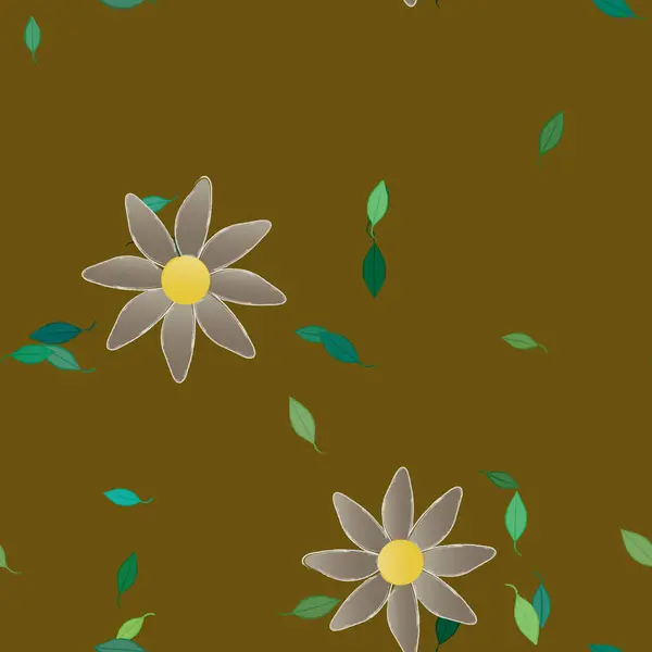 Vector Ilustración Flores Verano Pétalos Con Hojas Fondo Botánico — Vector de stock