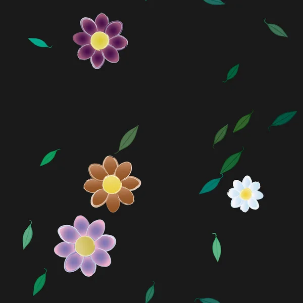 Illustration Vectorielle Pétales Fleurs Été Avec Feuilles Fond Botanique — Image vectorielle