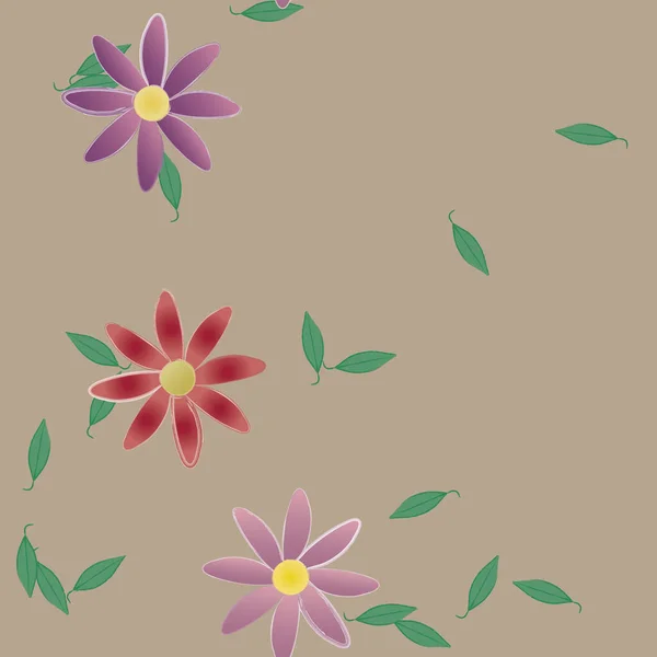 Vector Illustratie Van Zomerbloemen Bloemblaadjes Met Bladeren Botanische Achtergrond — Stockvector