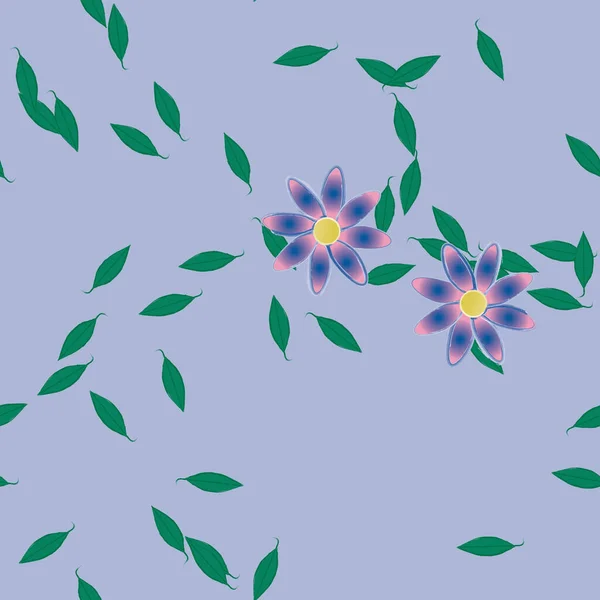 Illustrazione Vettoriale Fiori Estivi Petali Con Foglie Sfondo Botanico — Vettoriale Stock