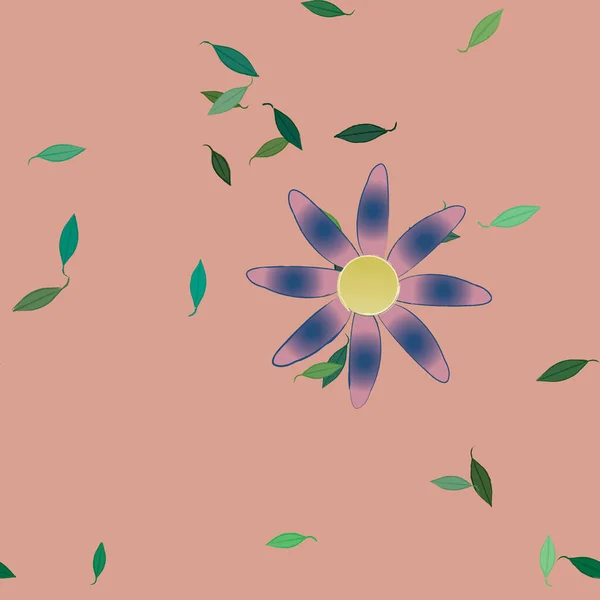 Vector Ilustración Flores Verano Pétalos Con Hojas Fondo Botánico — Vector de stock