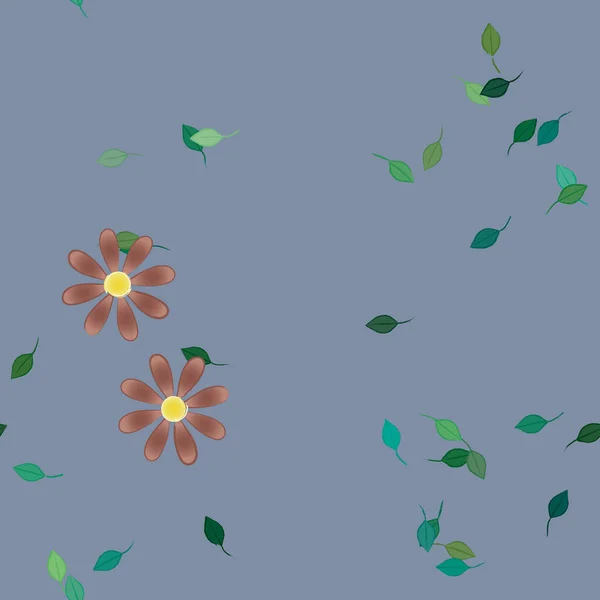 Illustrazione Vettoriale Fiori Estivi Petali Con Foglie Sfondo Botanico — Vettoriale Stock