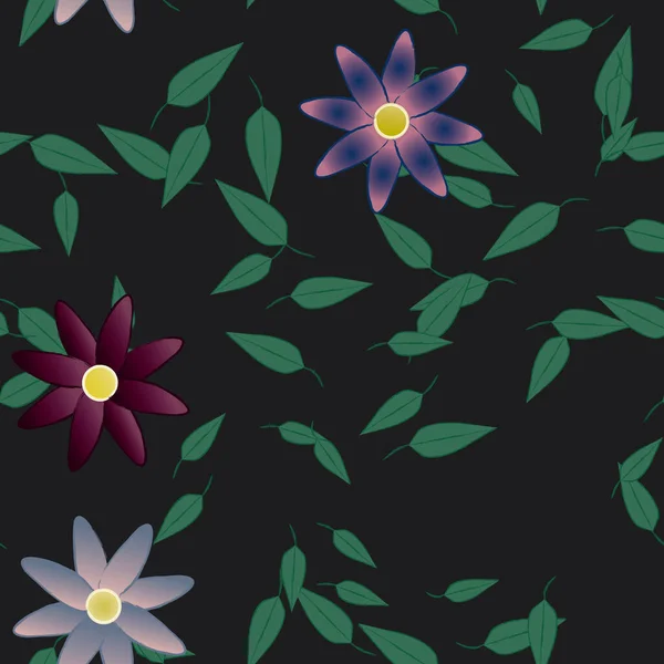 Illustration Vectorielle Pétales Fleurs Été Avec Feuilles Fond Botanique — Image vectorielle