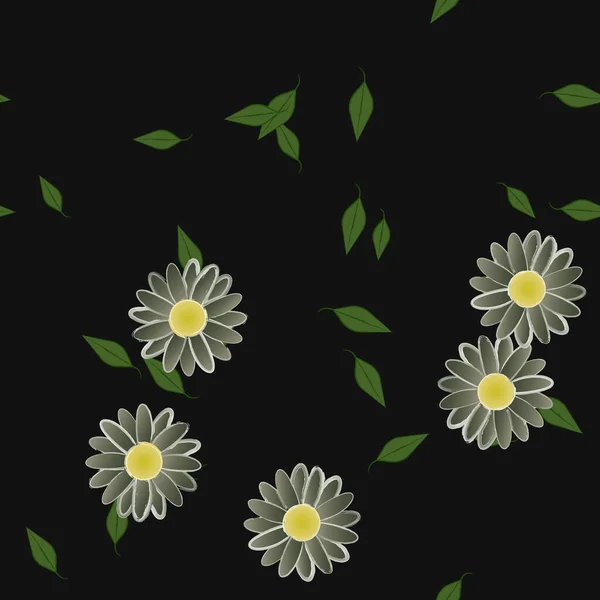 Vector Ilustración Flores Verano Pétalos Con Hojas Fondo Botánico — Vector de stock