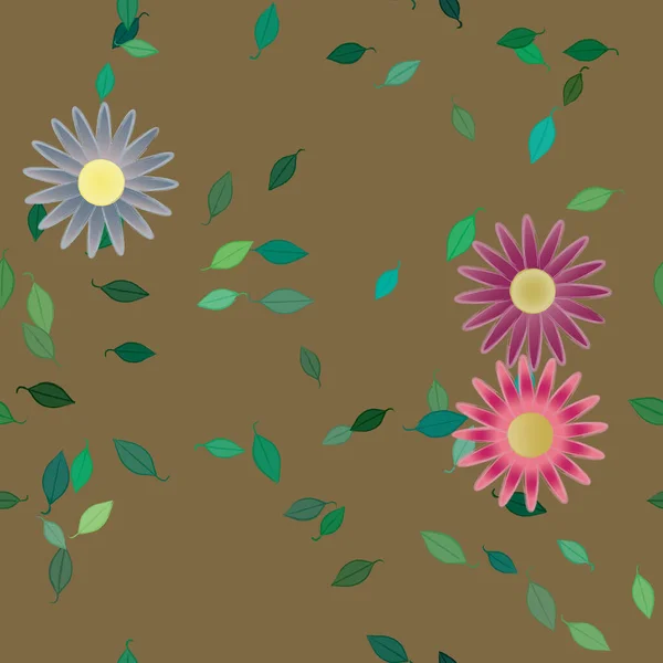 Vektor Illustration Von Sommerblumen Blütenblätter Mit Blättern Botanischer Hintergrund — Stockvektor