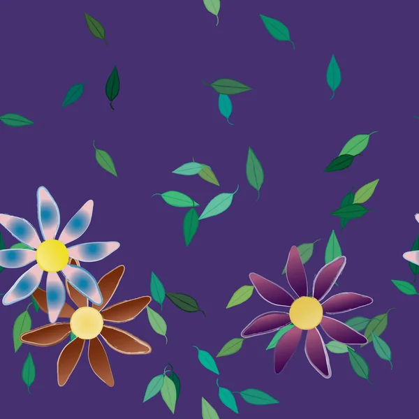 Vector Ilustración Flores Verano Pétalos Con Hojas Fondo Botánico — Vector de stock