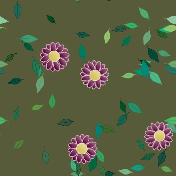 Vektor Illustration Sommar Blommor Kronblad Med Blad Botanisk Bakgrund — Stock vektor