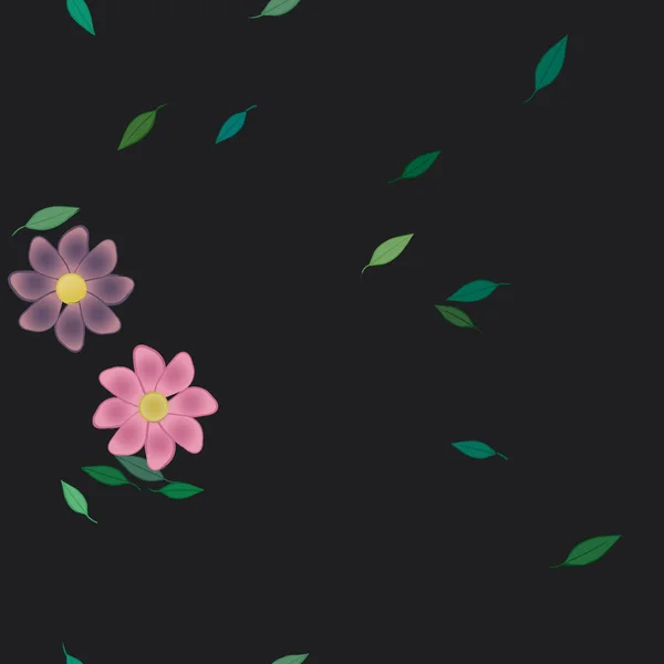 Illustration Vectorielle Pétales Fleurs Été Avec Feuilles Fond Botanique — Image vectorielle