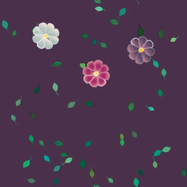 Vector Ilustración Flores Verano Pétalos Con Hojas Fondo Botánico — Vector de stock