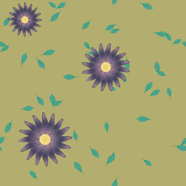 Vector Ilustración Flores Verano Pétalos Con Hojas Fondo Botánico — Vector de stock