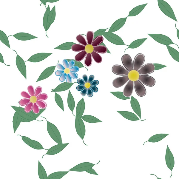 Illustration Vectorielle Pétales Fleurs Été Avec Feuilles Fond Botanique — Image vectorielle