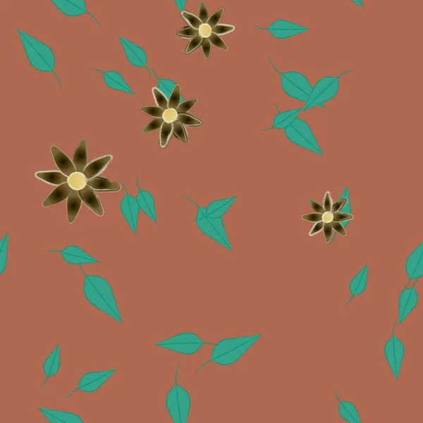 Vector Ilustración Flores Verano Pétalos Con Hojas Fondo Botánico — Vector de stock