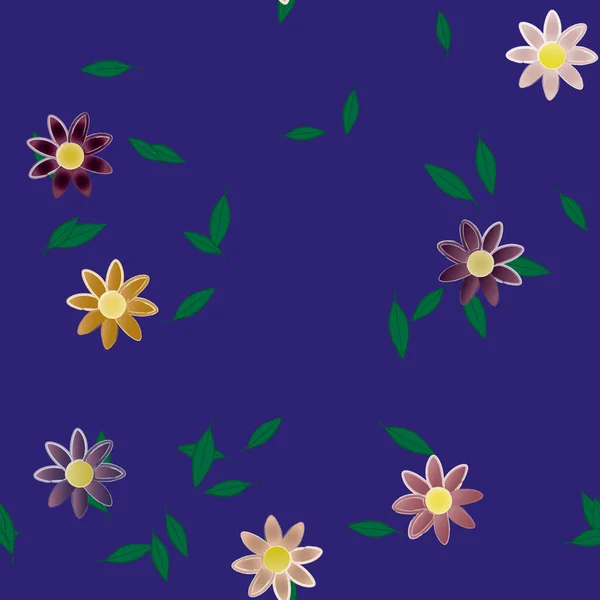 Illustration Vectorielle Pétales Fleurs Été Avec Feuilles Fond Botanique — Image vectorielle