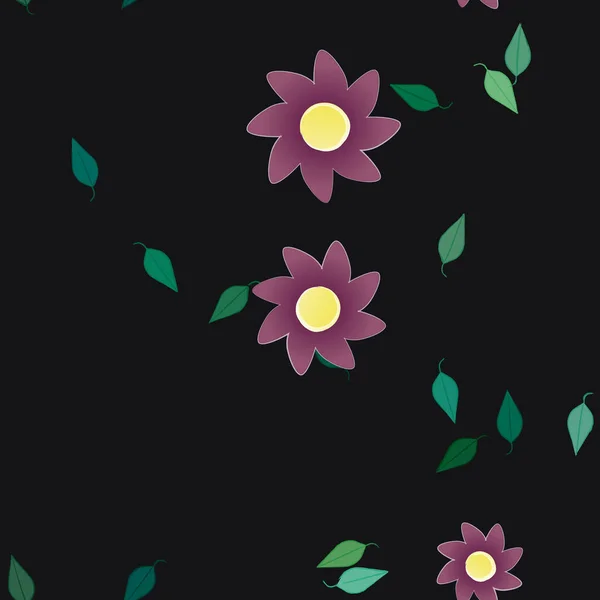 Vector Ilustración Flores Verano Pétalos Con Hojas Fondo Botánico — Vector de stock