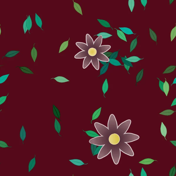 Fleurs Abstraites Avec Feuilles Vertes Fond Sans Couture Illustration Vectorielle — Image vectorielle