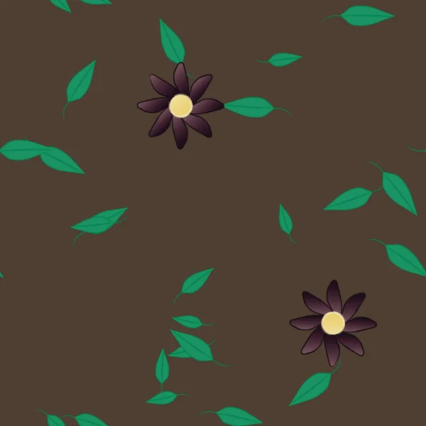 Hermosa Composición Con Flores Colores Simples Hojas Verdes Ilustración Vectorial — Archivo Imágenes Vectoriales