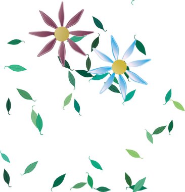 Yeşil yapraklı çiçekler pürüzsüz arkaplan, vektör illüstrasyonu