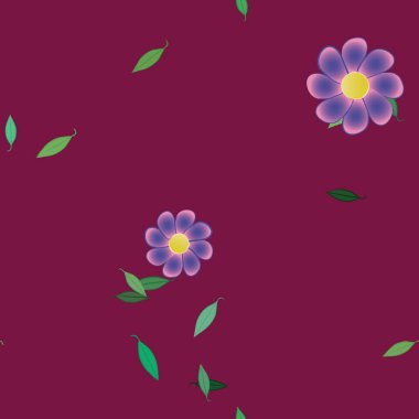 Yeşil yapraklı soyut çiçekler pürüzsüz arkaplan, vektör illüstrasyonu