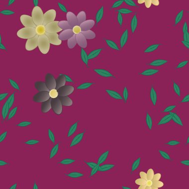 Yeşil yapraklı çiçekler pürüzsüz arkaplan, vektör illüstrasyonu