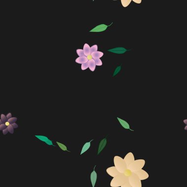 Yeşil yapraklı soyut çiçekler pürüzsüz arkaplan, vektör illüstrasyonu