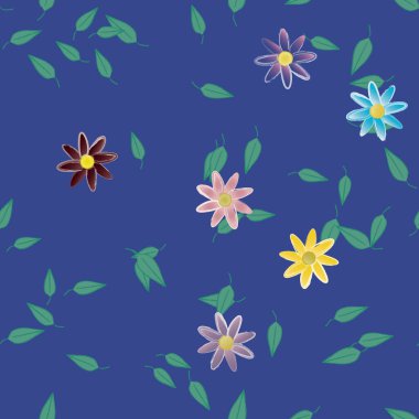 Yeşil yapraklı soyut çiçekler pürüzsüz arkaplan, vektör illüstrasyonu