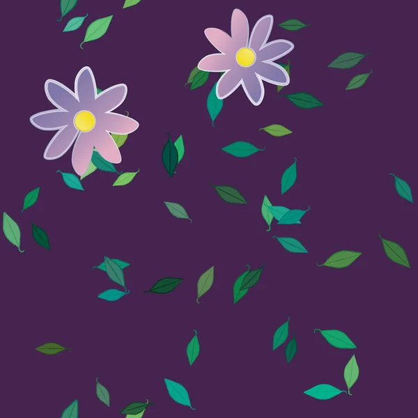 Hermosa Composición Con Flores Colores Simples Hojas Verdes Ilustración Vectorial — Vector de stock