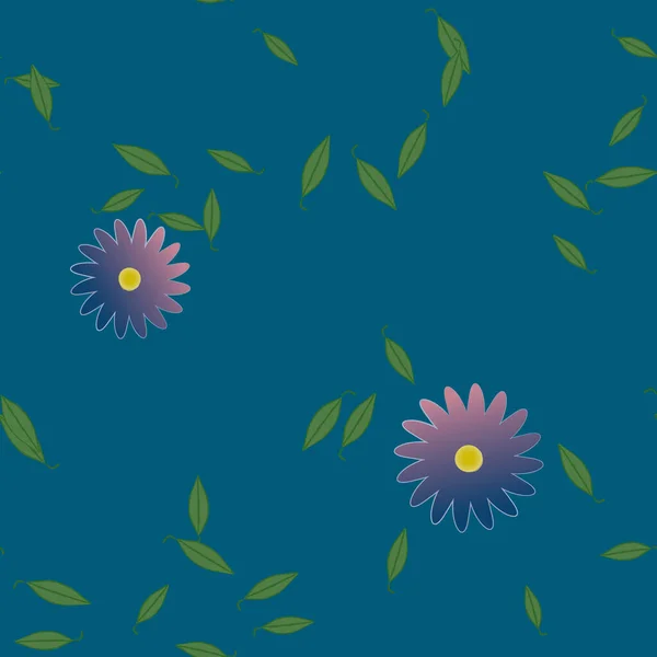 Blumen Mit Grünen Blättern Nahtloser Hintergrund Vektorillustration — Stockvektor