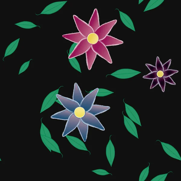 Virágok Zöld Levelek Zökkenőmentes Háttér Vektor Illusztráció — Stock Vector