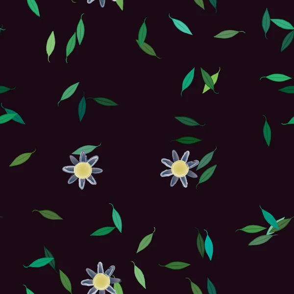 Flores Abstractas Con Hojas Verdes Fondo Sin Costuras Ilustración Vectorial — Vector de stock