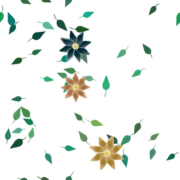 Kukat Vihreät Lehdet Saumaton Tausta Vektori Kuva — vektorikuva