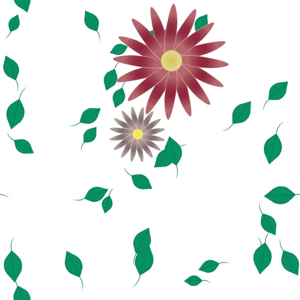 Fleurs Avec Des Feuilles Vertes Fond Sans Couture Illustration Vectorielle — Image vectorielle