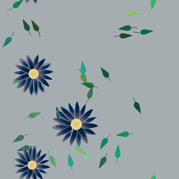 Hermosa Composición Con Flores Colores Simples Hojas Verdes Ilustración Vectorial — Archivo Imágenes Vectoriales