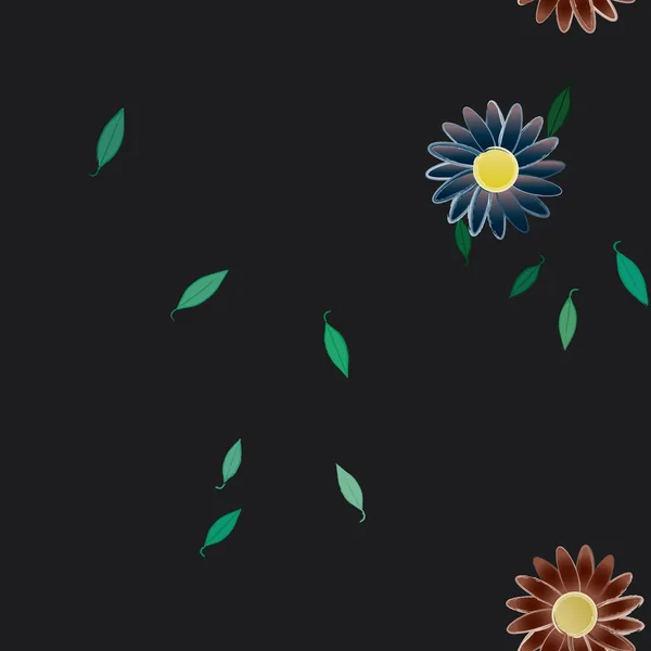 Hermosa Composición Con Flores Colores Simples Hojas Verdes Ilustración Vectorial — Archivo Imágenes Vectoriales