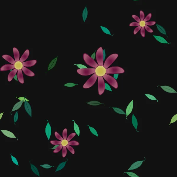 Flores Abstractas Con Hojas Verdes Fondo Sin Costuras Ilustración Vectorial — Vector de stock