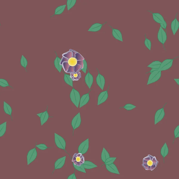 Kwiaty Zielonymi Liśćmi Bezszwowe Tło Wektor Ilustracja — Wektor stockowy