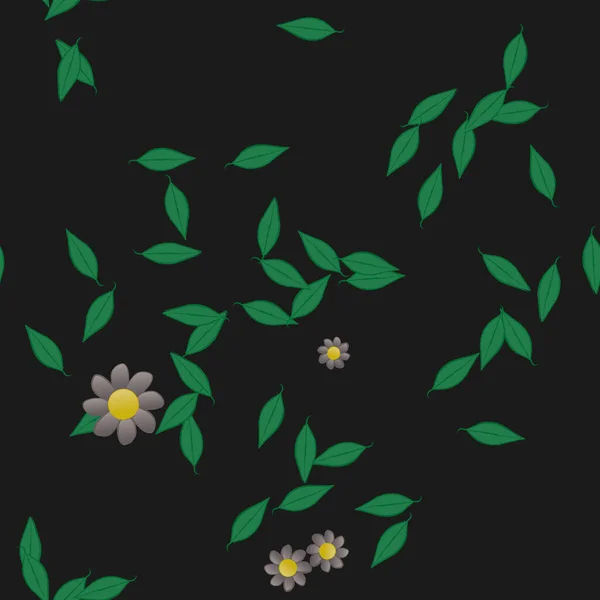Blommor Med Gröna Blad Sömlös Bakgrund Vektor Illustration — Stock vektor