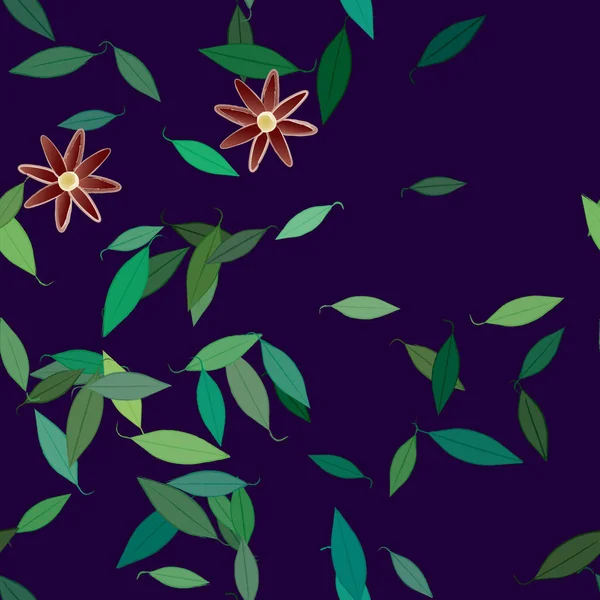 Fleurs Avec Des Feuilles Vertes Fond Sans Couture Illustration Vectorielle — Image vectorielle