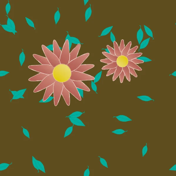 Flores Con Hojas Verdes Fondo Sin Costuras Ilustración Vectorial — Archivo Imágenes Vectoriales