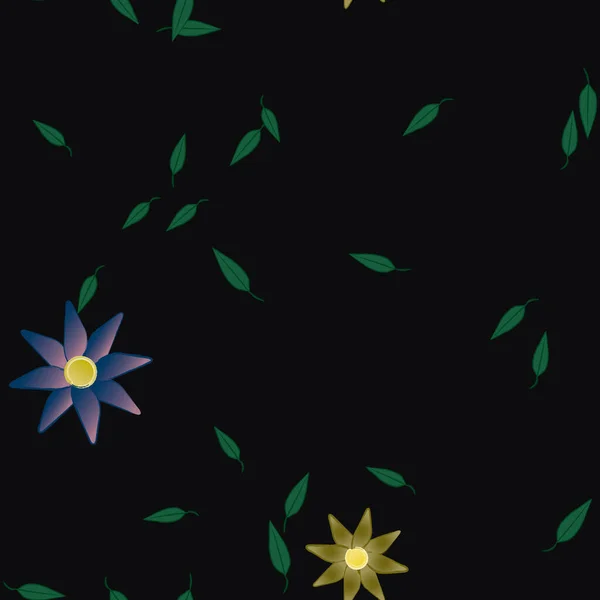 Fleurs Avec Des Feuilles Vertes Fond Sans Couture Illustration Vectorielle — Image vectorielle