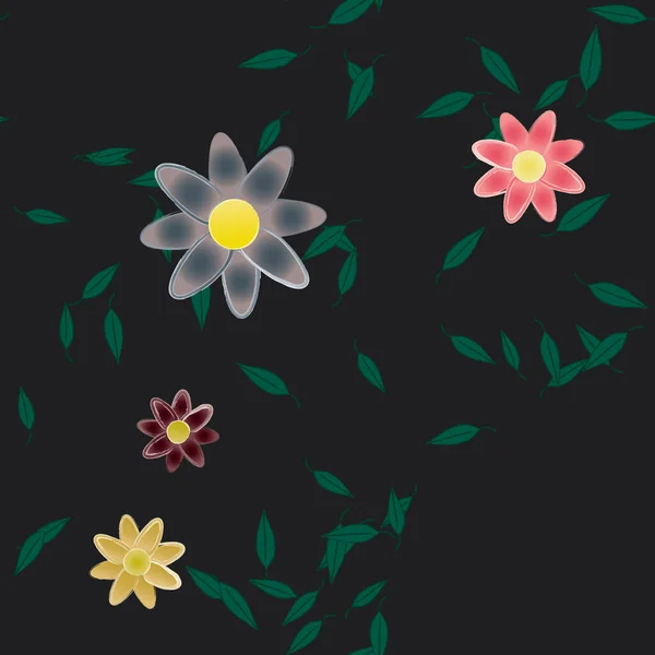 Flores Con Hojas Fondo Sin Costuras Ilustración Vectorial — Vector de stock