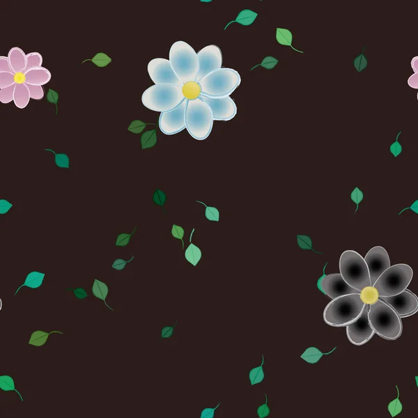 Flores Con Hojas Fondo Sin Costuras Ilustración Vectorial — Vector de stock