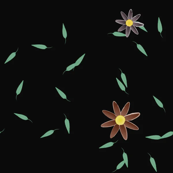 Λουλούδια Πράσινα Φύλλα Αδιάλειπτη Φόντο Διανυσματική Απεικόνιση — Διανυσματικό Αρχείο