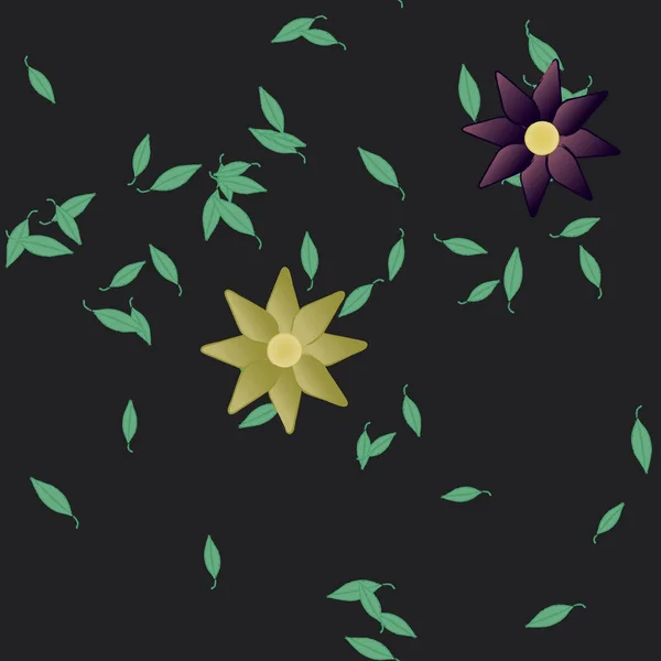 Fleurs Avec Feuilles Fond Sans Couture Illustration Vectorielle — Image vectorielle