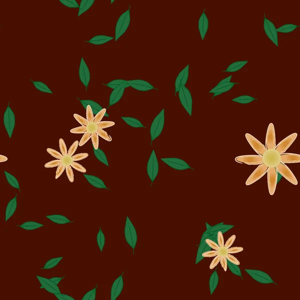 Flores Con Hojas Verdes Fondo Sin Costuras Ilustración Vectorial — Archivo Imágenes Vectoriales