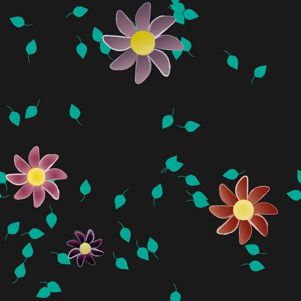 Fleurs Avec Feuilles Fond Sans Couture Illustration Vectorielle — Image vectorielle