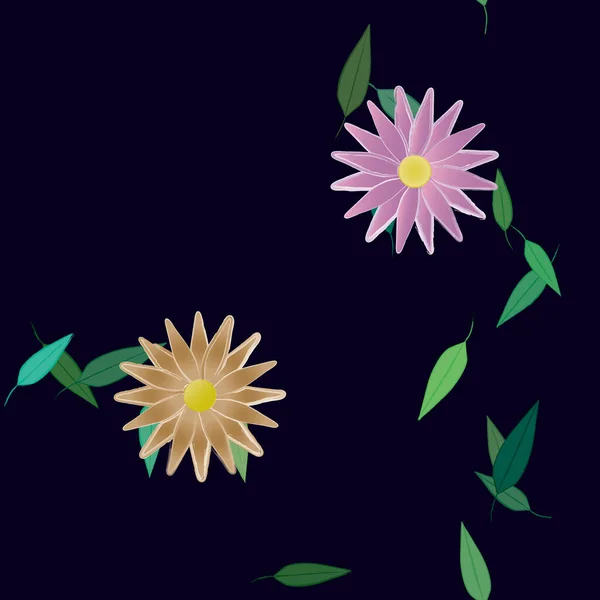 Fleurs Abstraites Avec Feuilles Vertes Fond Sans Couture Illustration Vectorielle — Image vectorielle