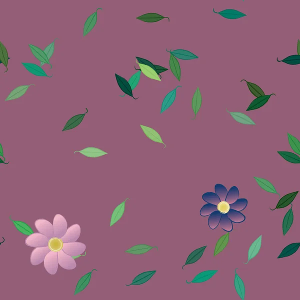 Flores Con Hojas Fondo Sin Costuras Ilustración Vectorial — Vector de stock