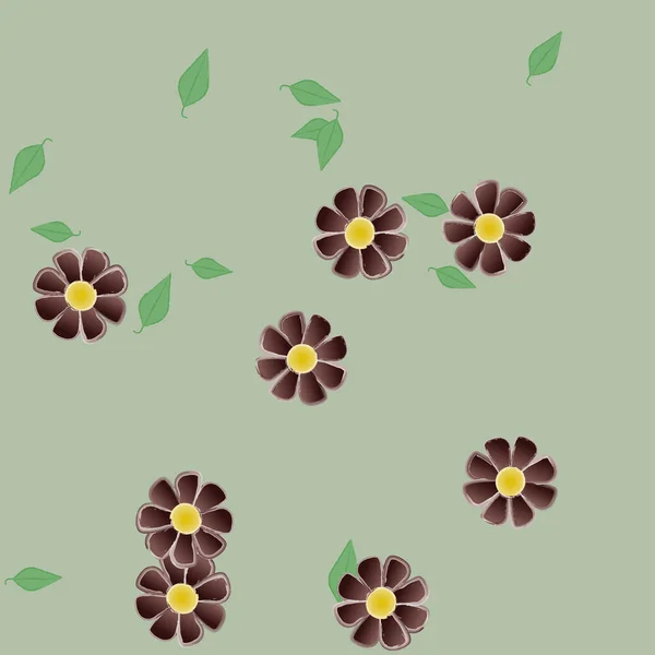 Abstrakta Blommor Med Gröna Blad Sömlös Bakgrund Vektor Illustration — Stock vektor